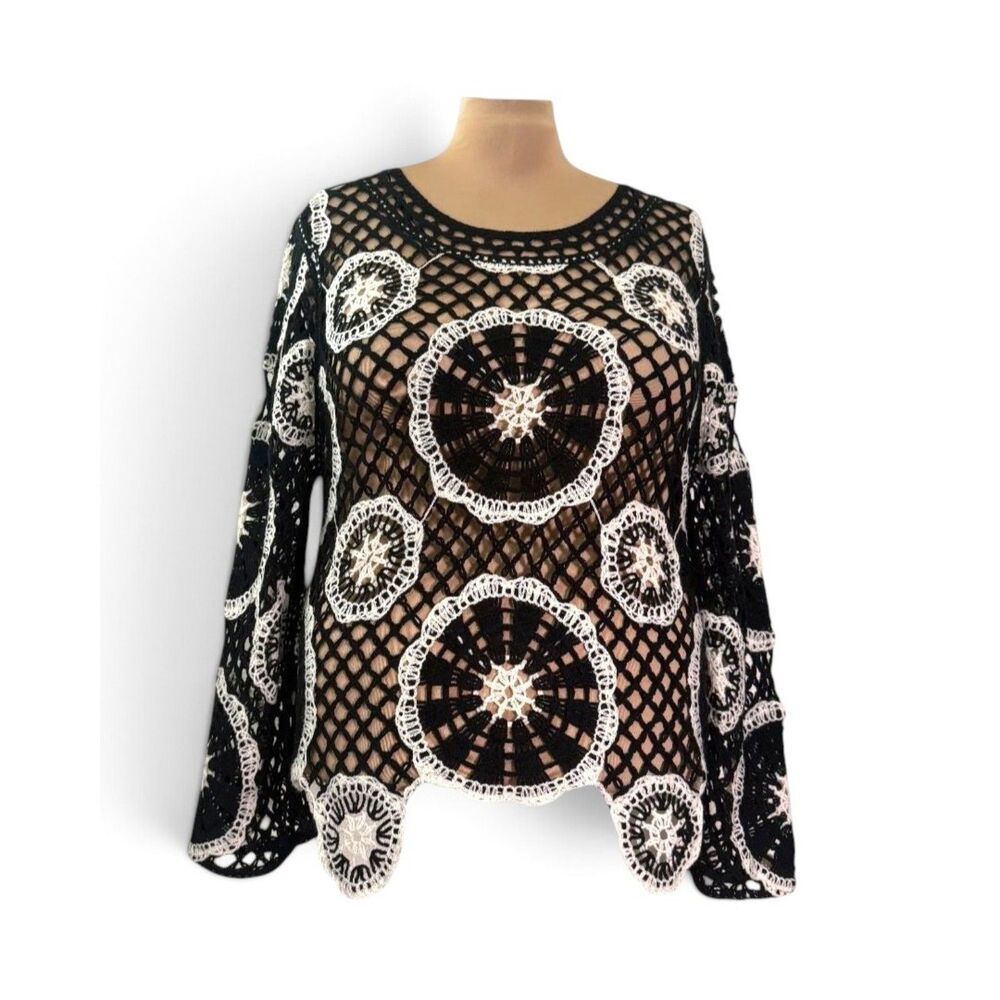 LIV LOS ANGELES Circle Open Knit Sweater, Size 2X